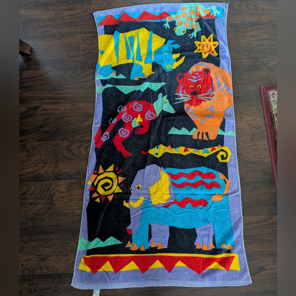 Vintage 100% Cotton Revere Mills Jungle Animals Beach Towel